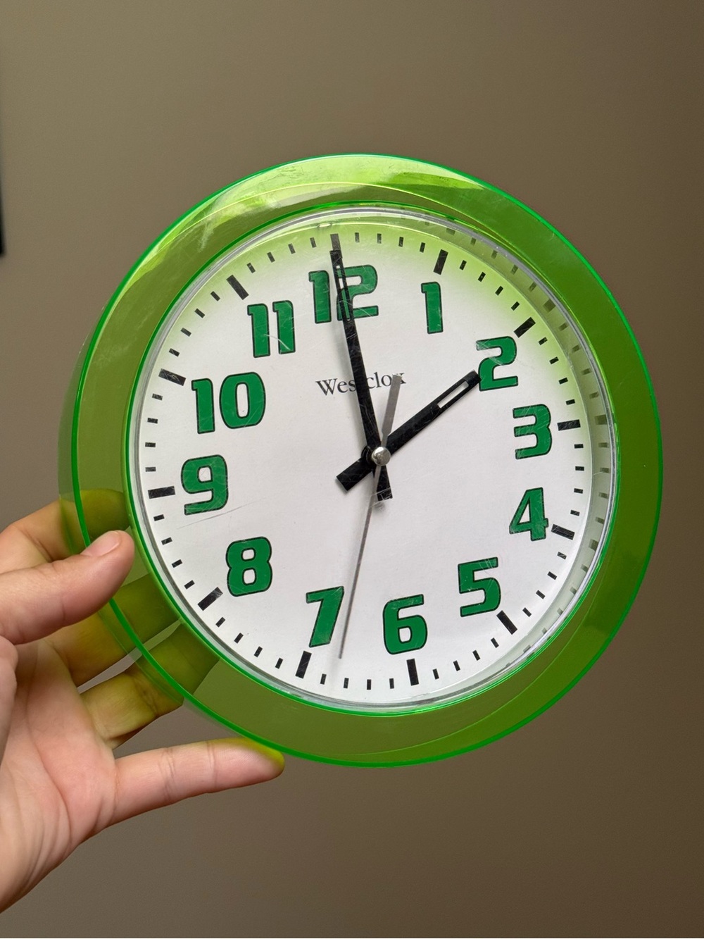 Neon Lime Green Vintage Westclox 7.75" Circle Quartz Wall Clock Working - Picture 3 of 12